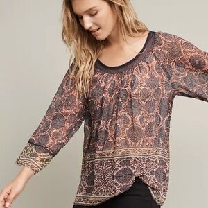 NWT Anthropologie Plenty by Tracy Reese Dahlia 3/4 Sleeve Printed Peasant Blouse